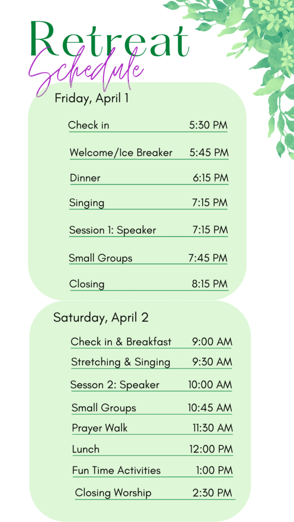 Women's Retreat 2020 schedule